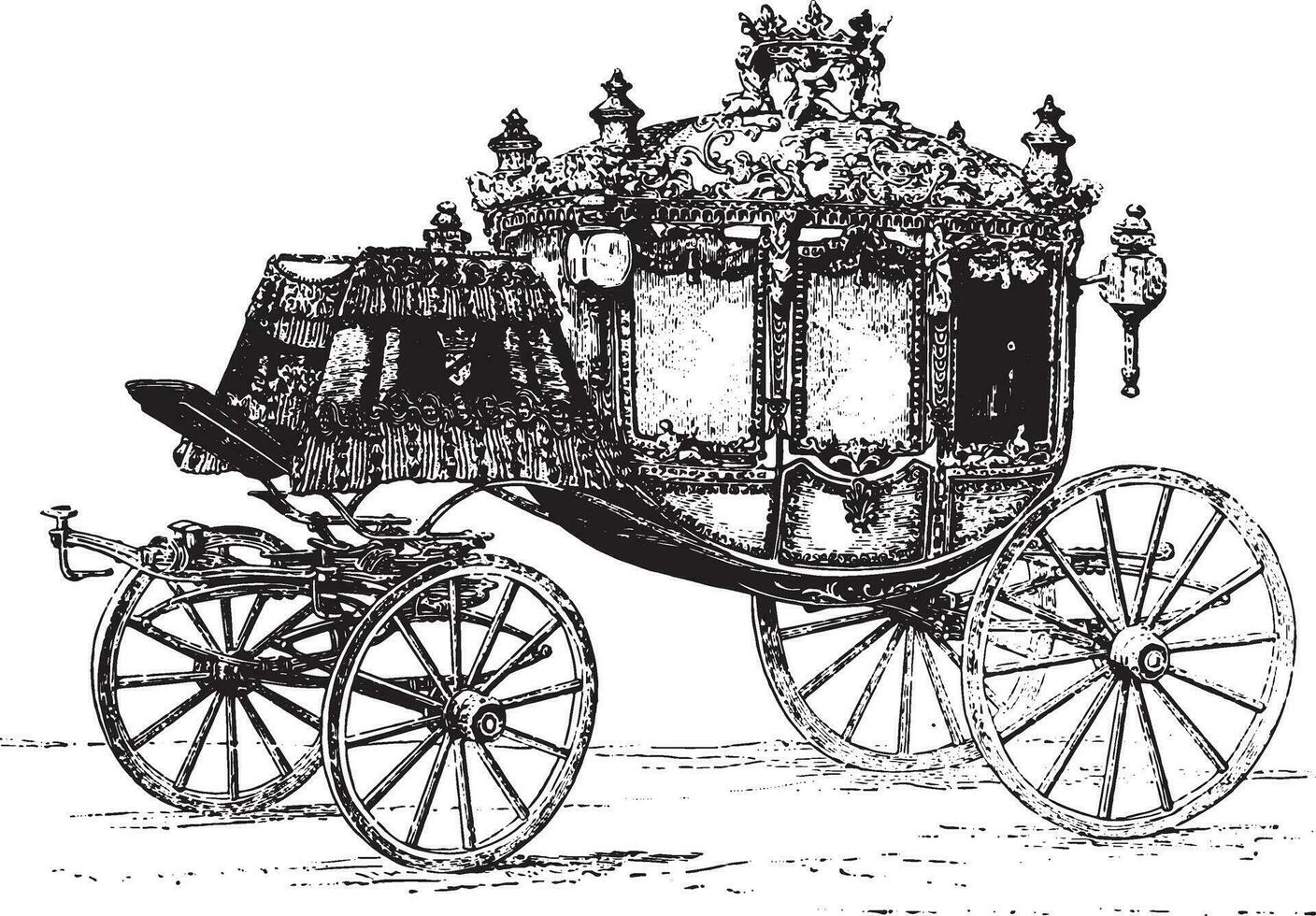 Gala carriages, vintage engraving. vector