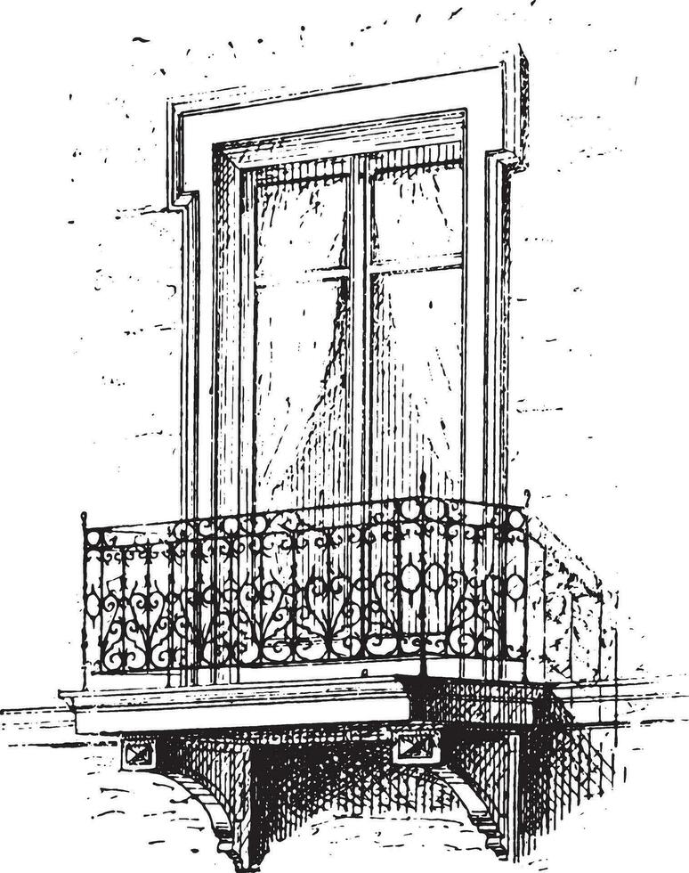 balcón, Clásico grabado. vector