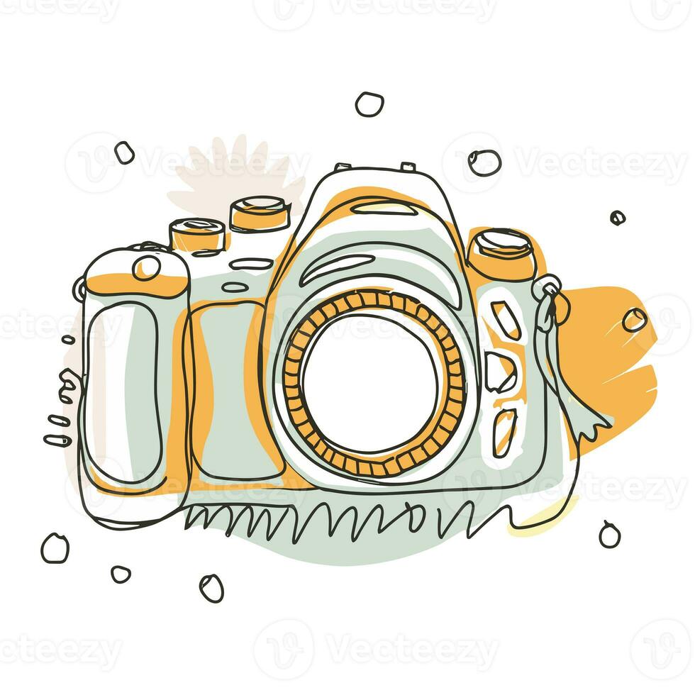 AI generated modern single line photo camera on white background