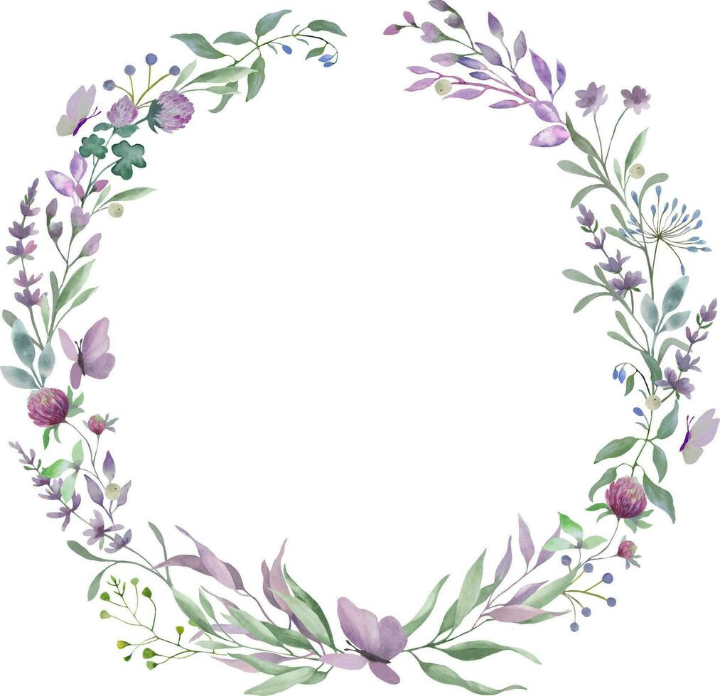 Watercolor floral wreath. Hand drawn illustration isolated on white background. Vector EPS.