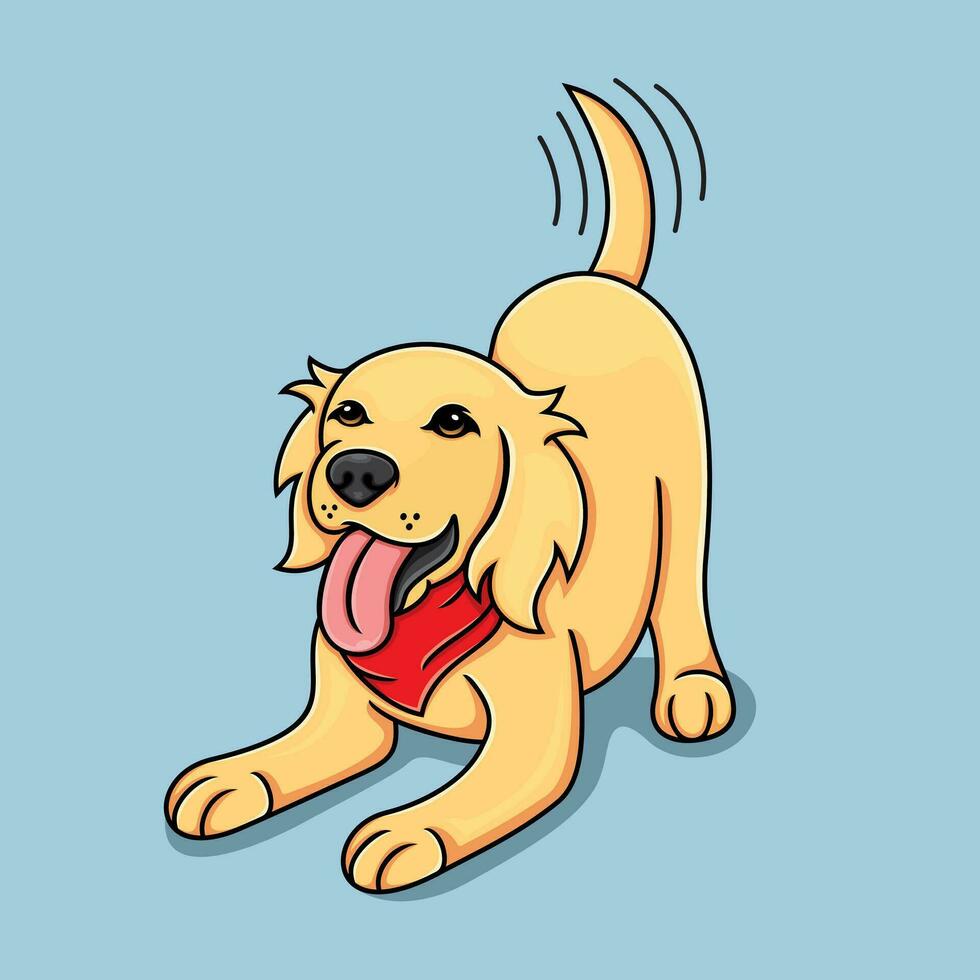 dorado perdiguero perro, vistiendo un rojo pañuelo, meneando su cola ,vector ilustración. vector