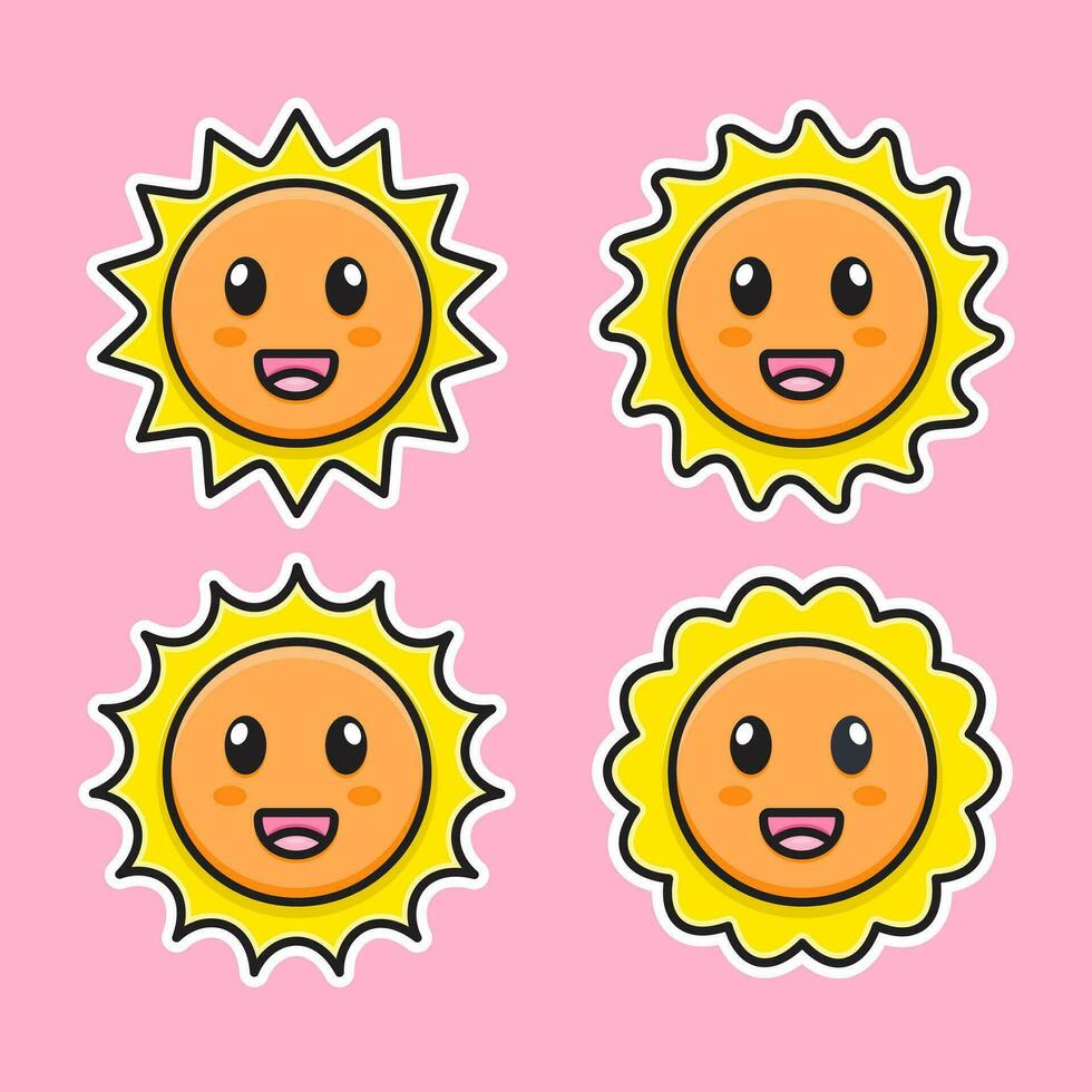 4 sets of cartoon suns are adorable, and cute. vector