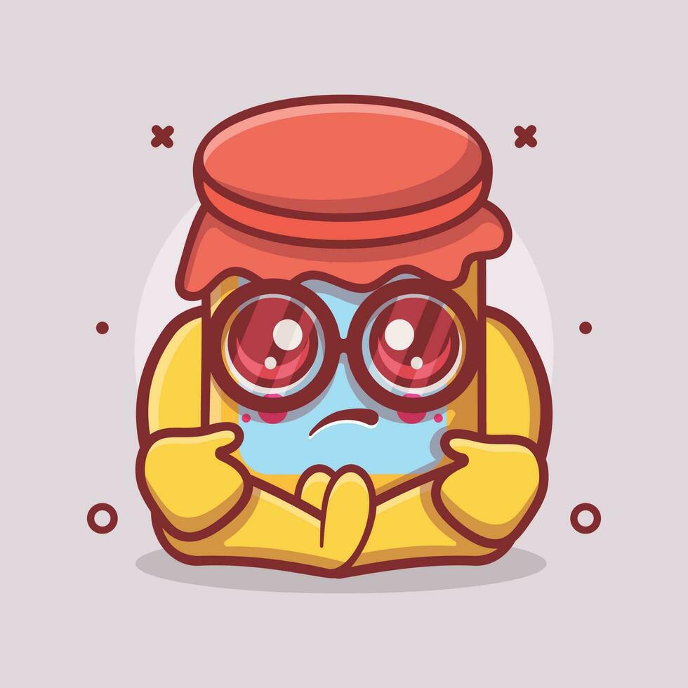 kawaii mermelada tarro personaje mascota con triste expresión aislado dibujos animados en plano estilo diseño vector