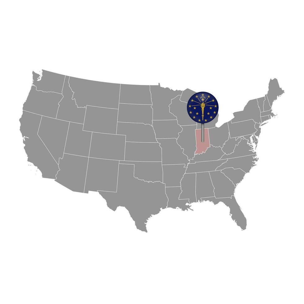 Map pointer with flag of Indiana. Vector illustration.