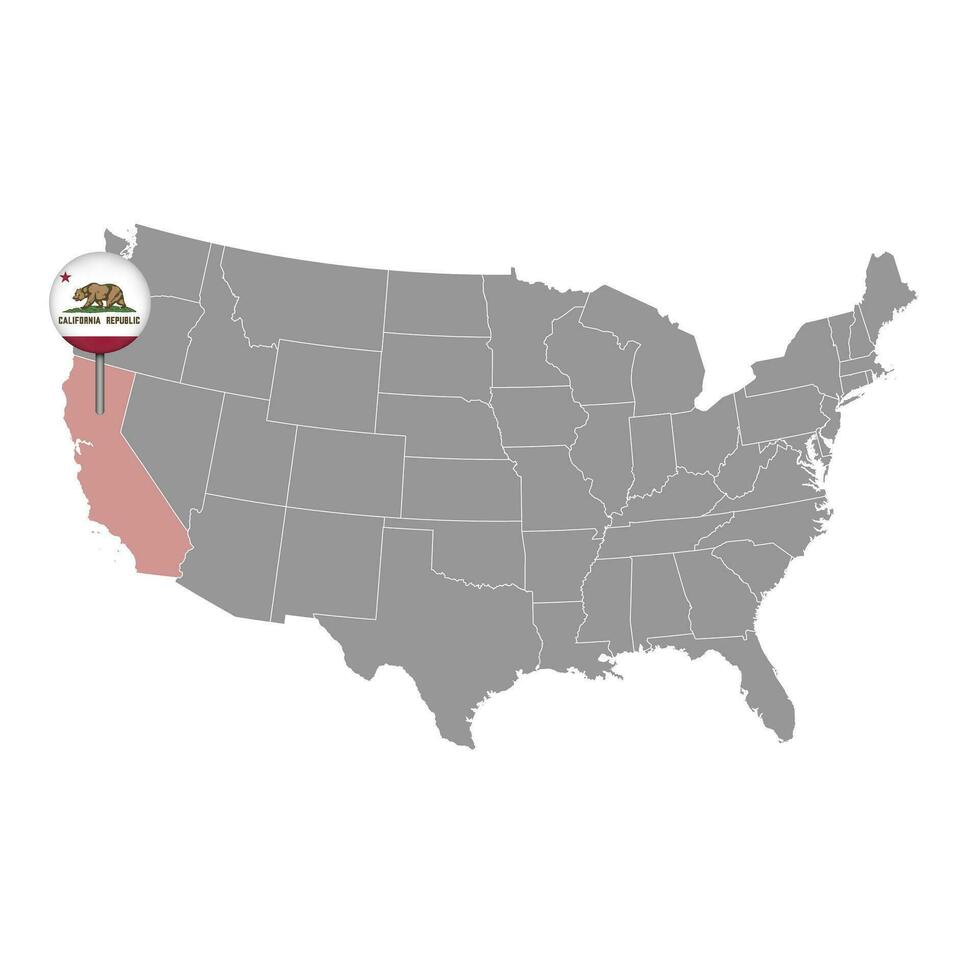 Map pointer with flag of California. Vector illustration.