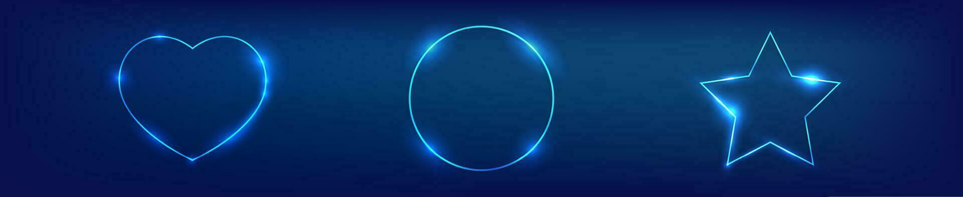 Set of three neon frames with shining effects vector