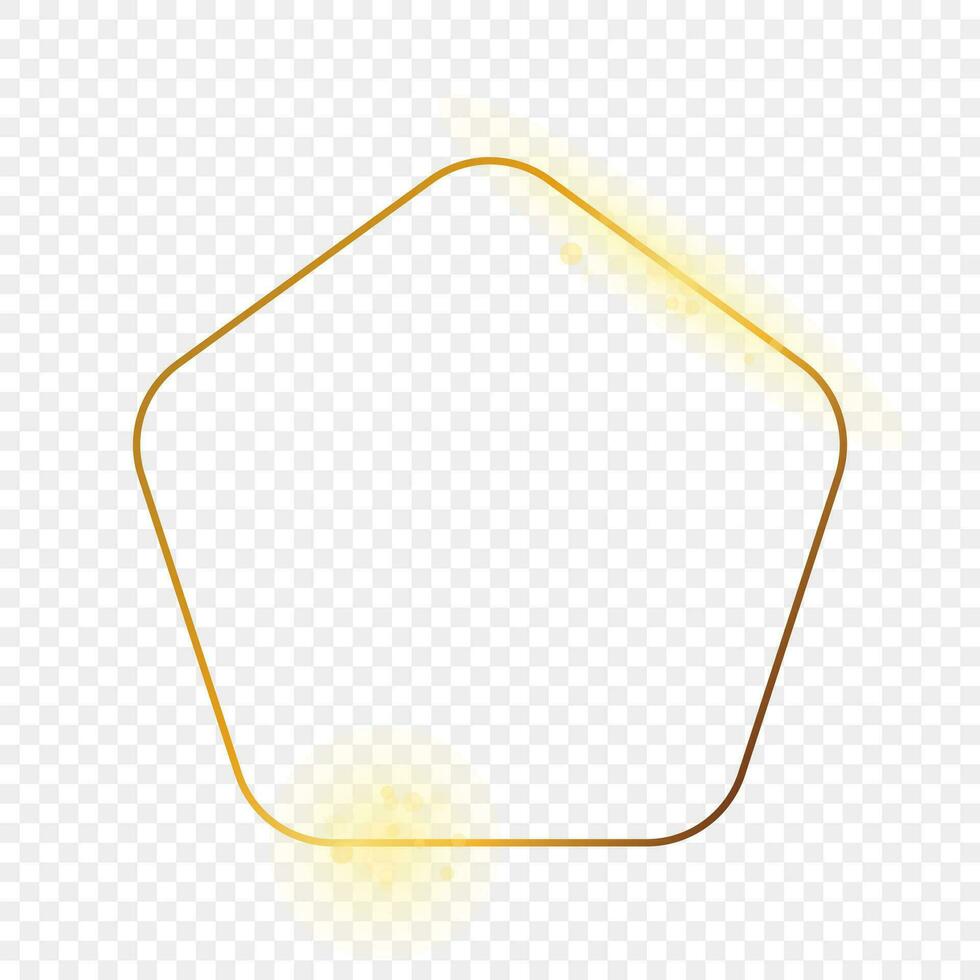 oro brillante redondeado pentágono forma marco aislado en antecedentes. brillante marco con brillante efectos vector ilustración.