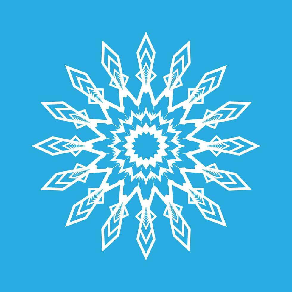 Vector illustration. White snowflake icon on a blue background. Winter