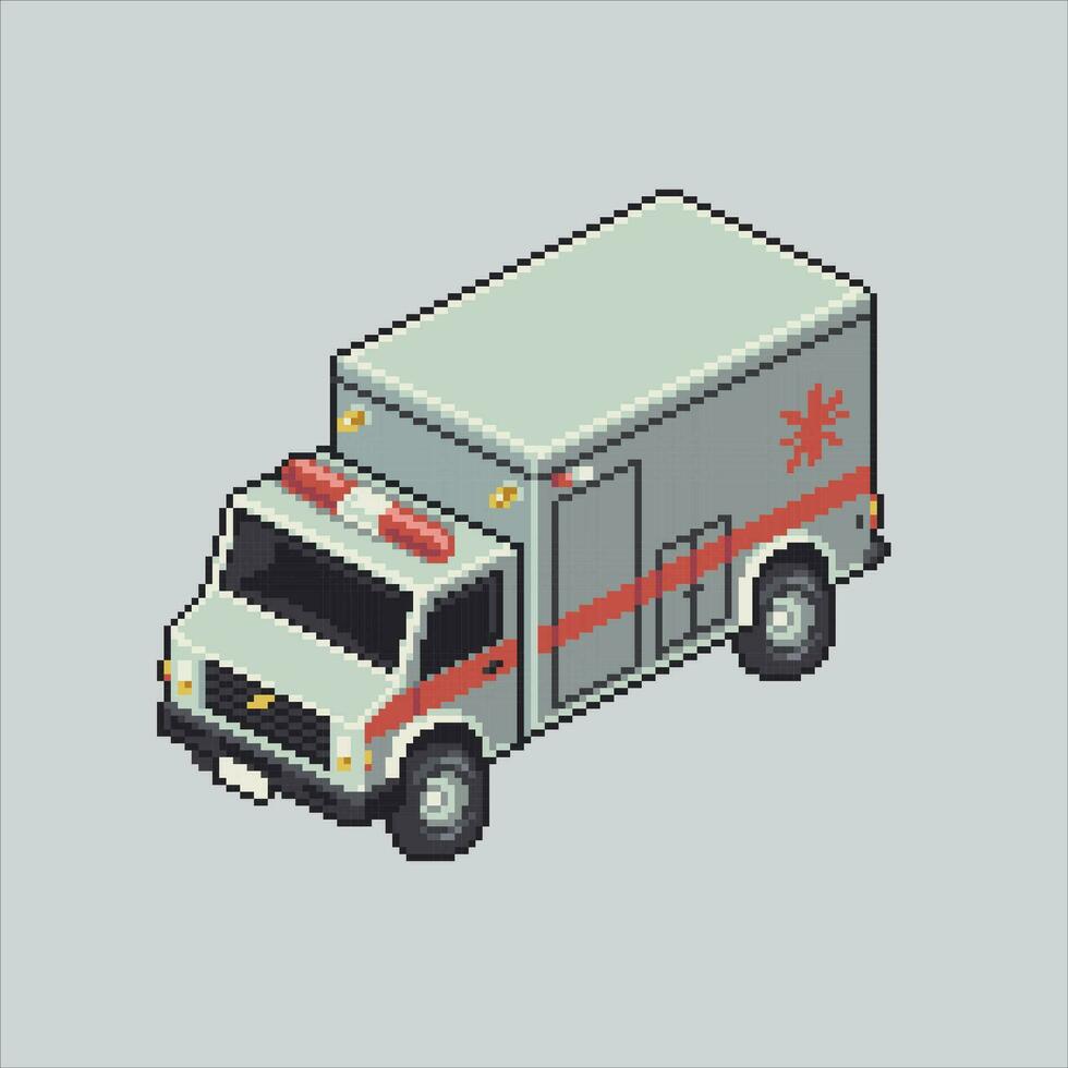 Pixel art illustration Medical Ambulance. Pixelated Ambulance. Medic Ambulance pixelated for the pixel art game and icon for website and video game. old school retro. vector