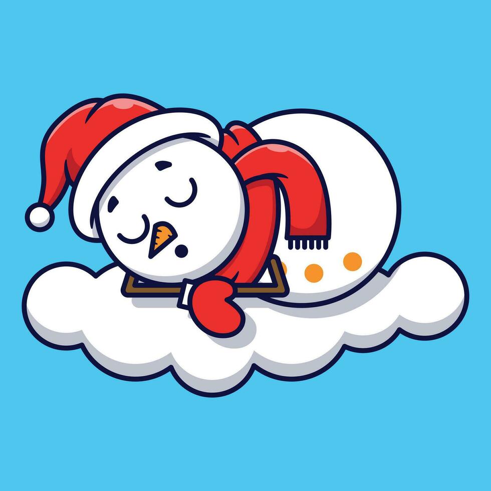 Cute Snowman Sleeping In The Snow Vector Cartoon Illustration Isolated