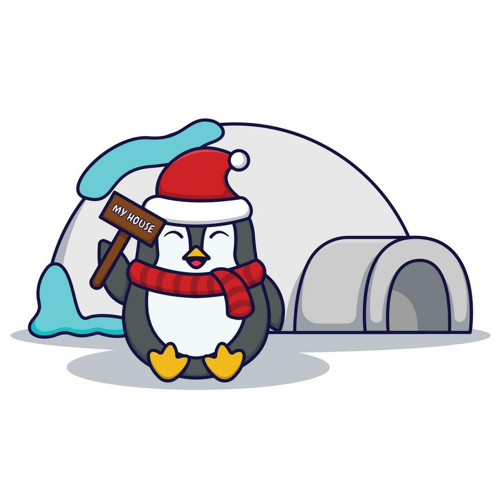 linda pingüino con hielo casa vector ilustración aislado en blanco antecedentes