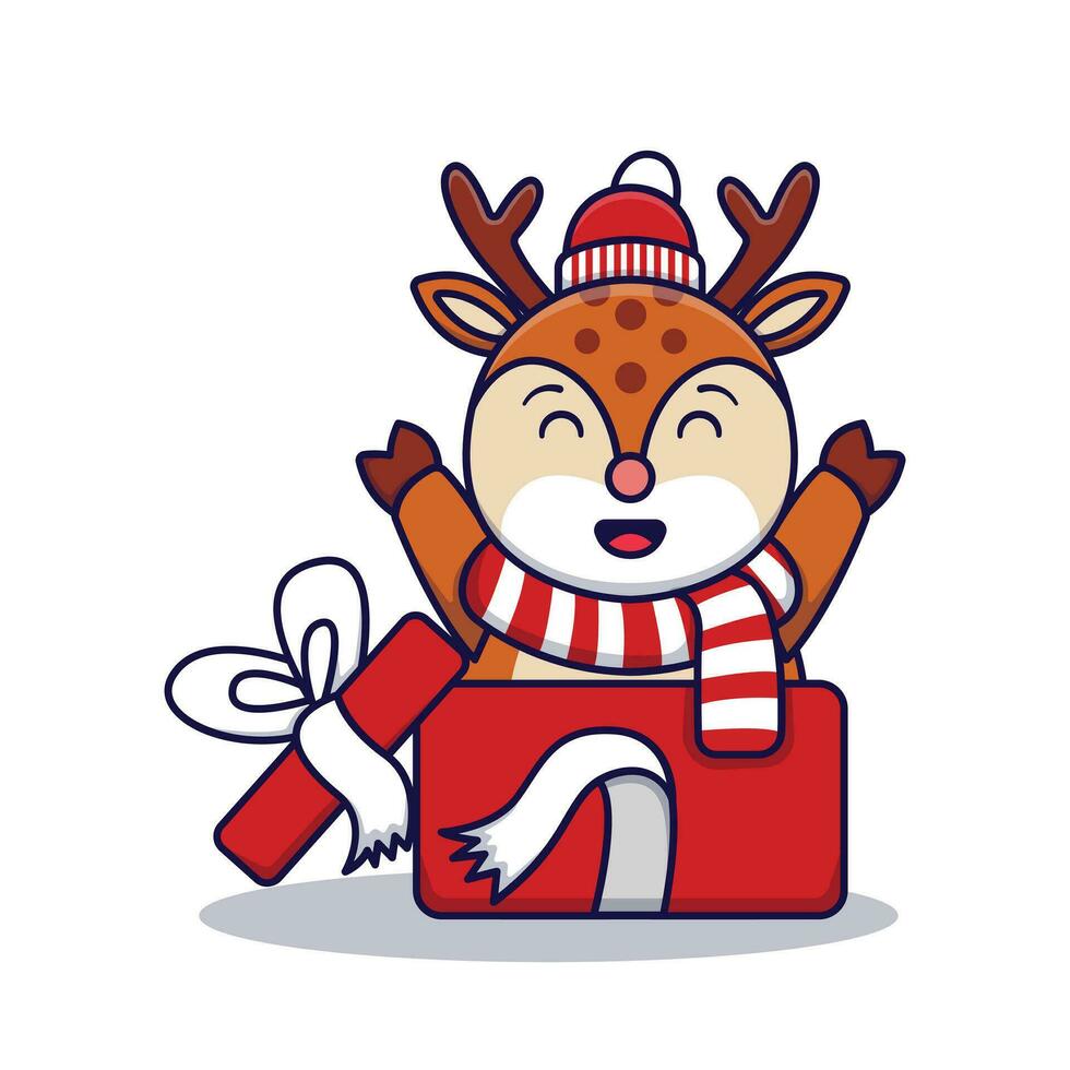 linda ciervo en regalo caja vector dibujos animados ilustración aislado en blanco antecedentes