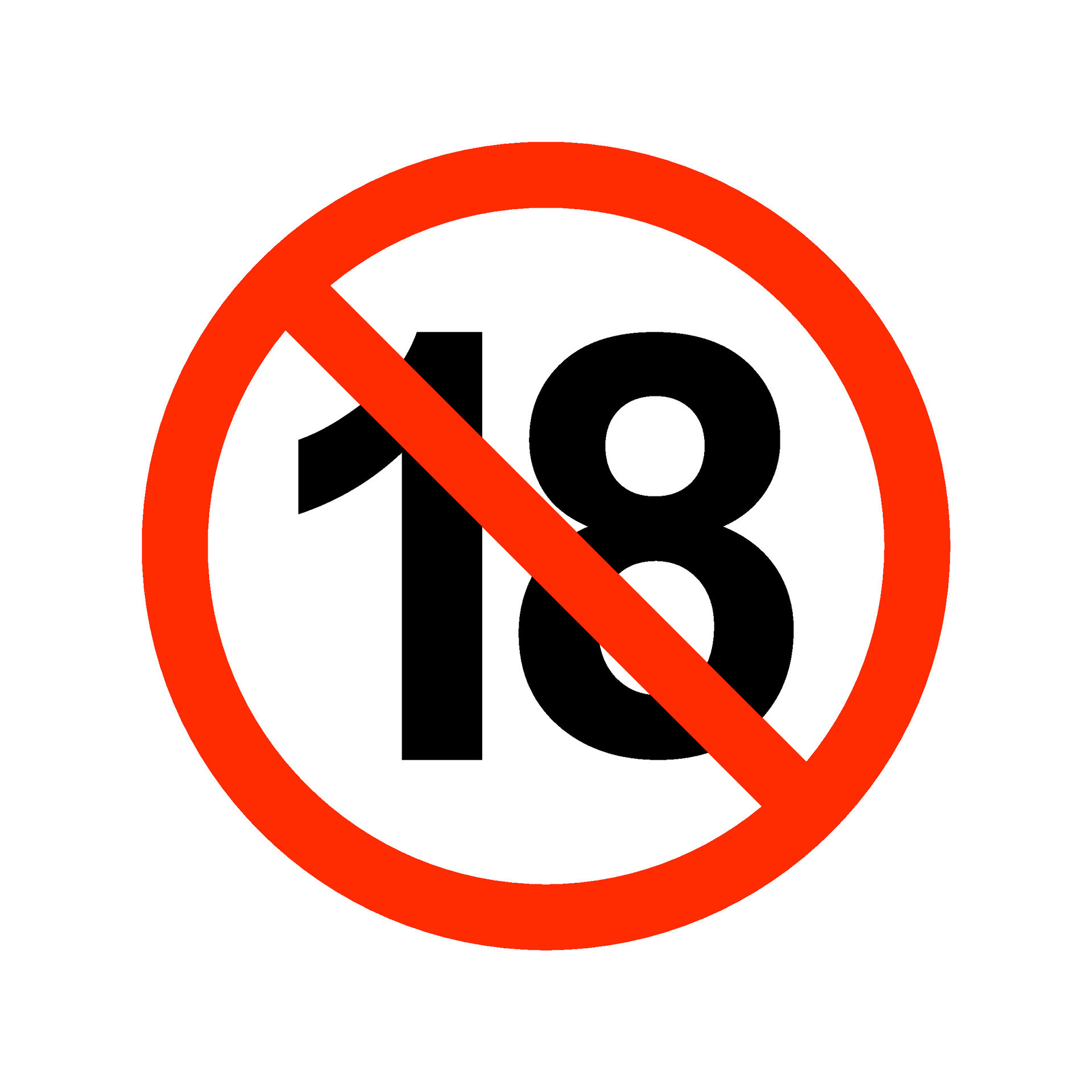 Under 18 years prohibition sign Adults only Number eighteen in red Under 18 years prohibition sign Adults only Number eighteen in red