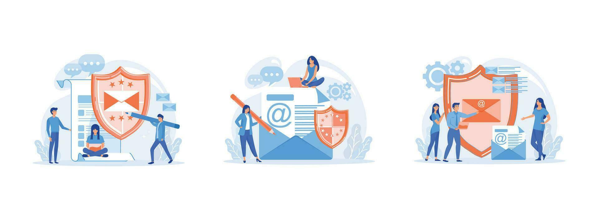 Personal, private data, Private messages, email encryption, Encrypted, secure messenger concept. Email encryption set flat vector modern illustration