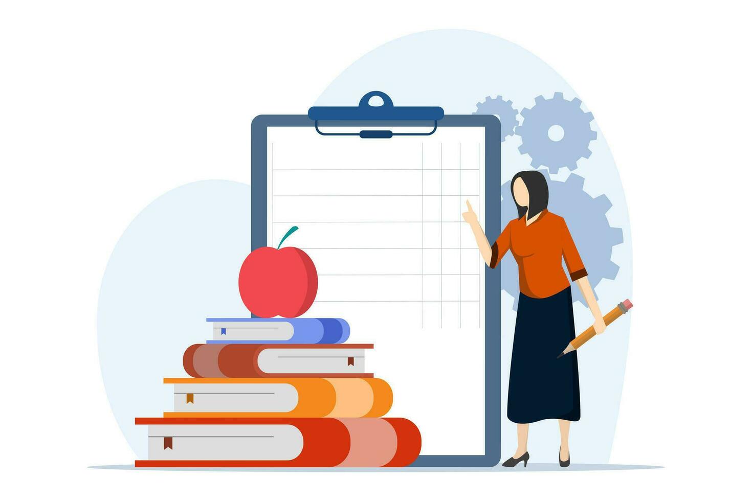 Concept of school curriculum, K-12 programs, course enrollment with tiny people. public school. Learning calendar, education plan, degree program, new student metaphor. flat vector illustration.
