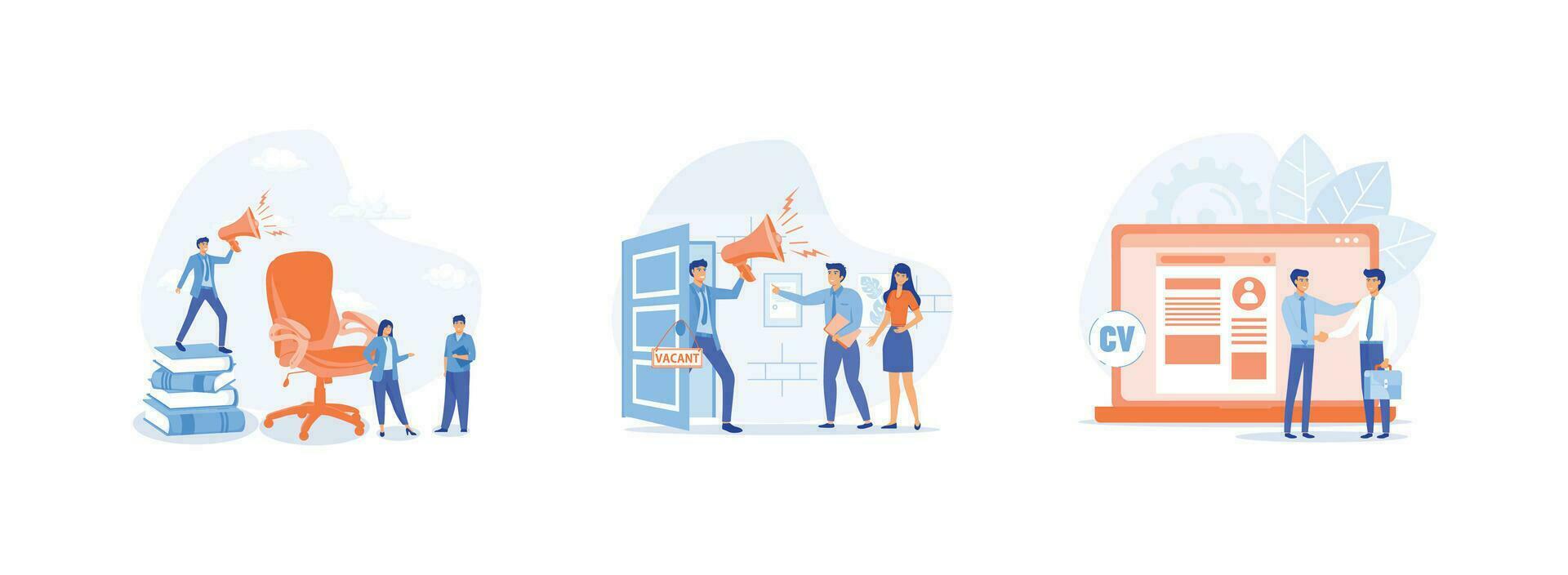 Job seekers job applicants. Recruiting and human resources.  Open vacancies. Open vacancy set flat vector modern illustration