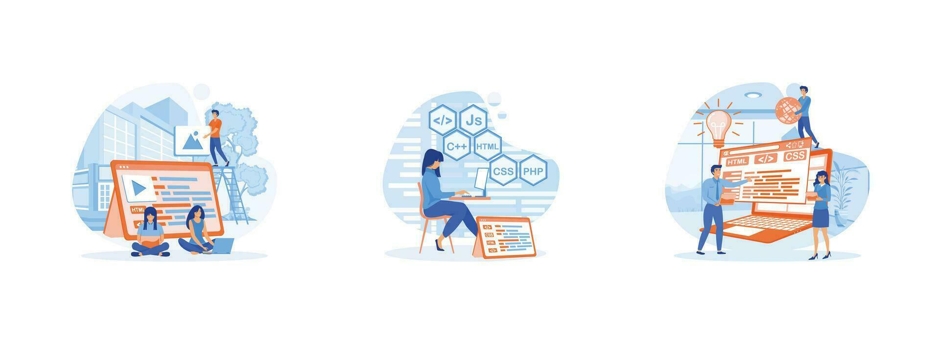 programador y codificación sitio web o aplicación proyecto ingeniero. software programación. ingeniero conjunto plano vector moderno ilustración