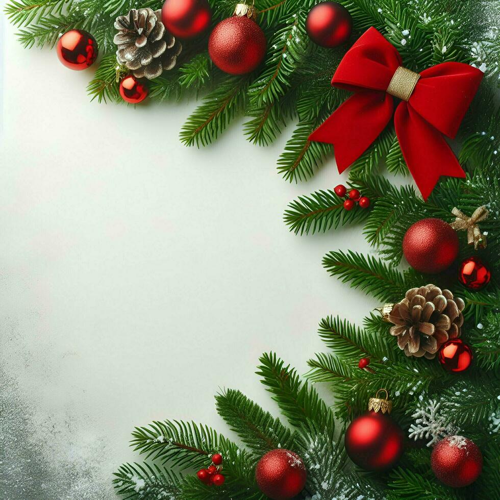 AI generated christmas background with fir branches and red bows photo