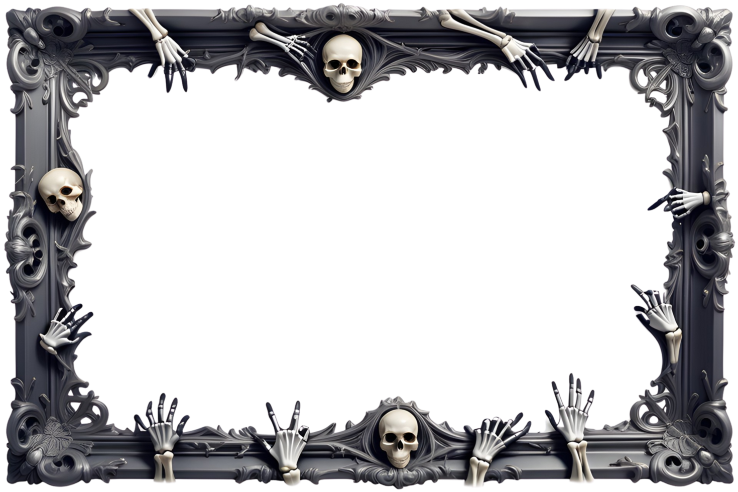 AI generated Skull 3D border frame PNG transparent background