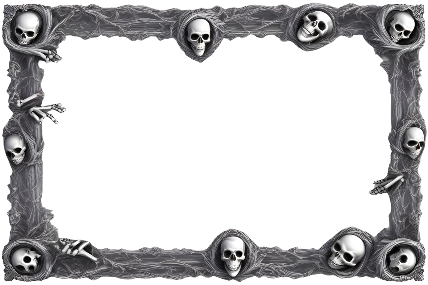 AI generated Skull 3D border frame PNG transparent background