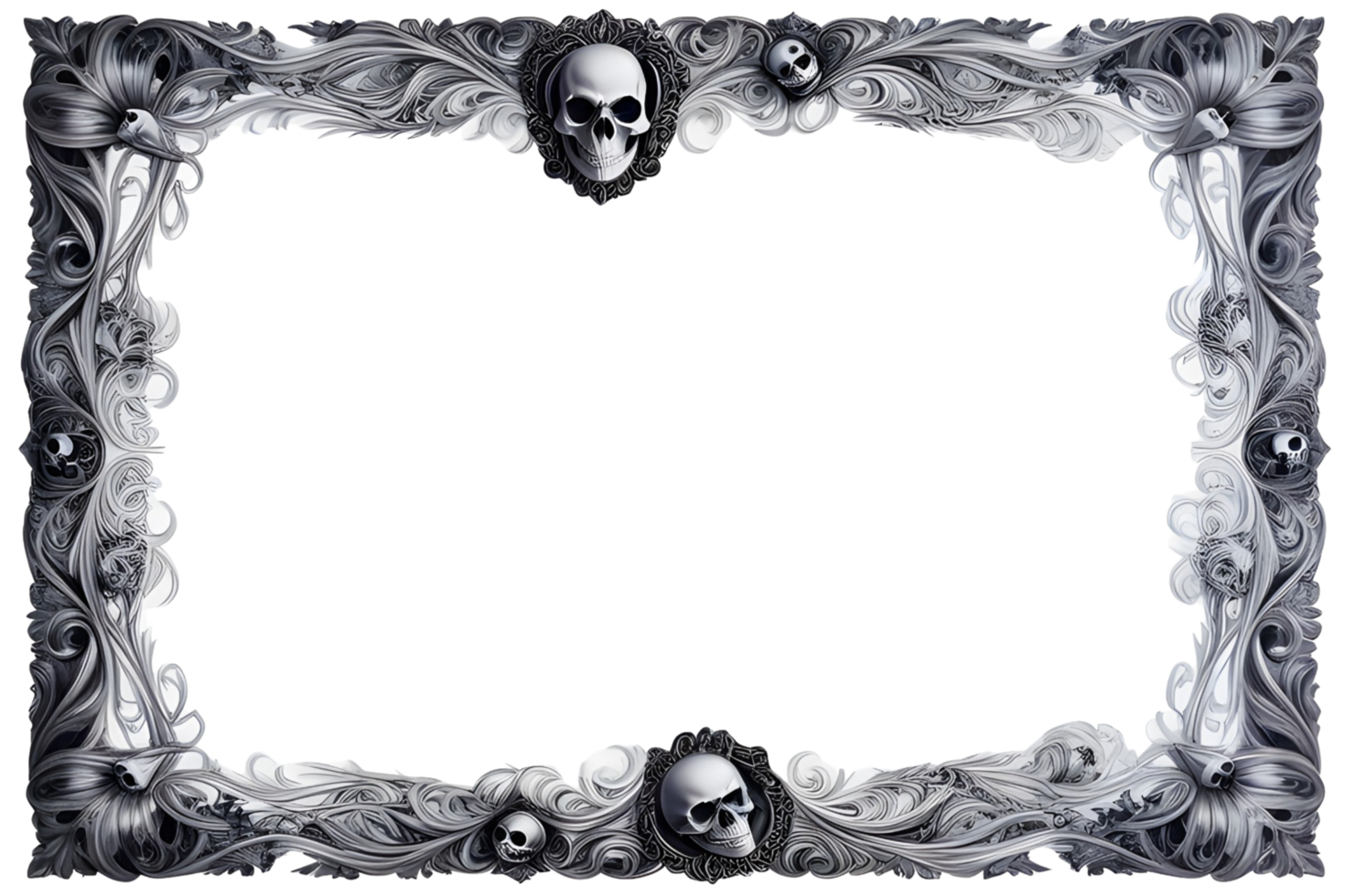 AI generated Skull 3D border frame PNG transparent background