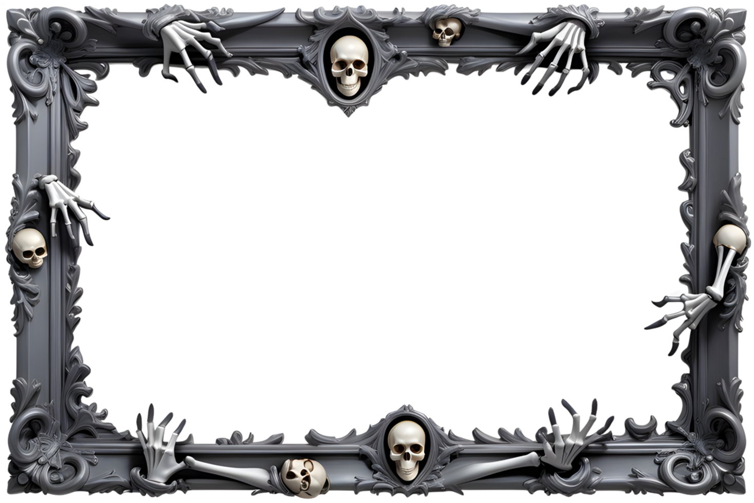 AI generated Skull 3D border frame PNG transparent background