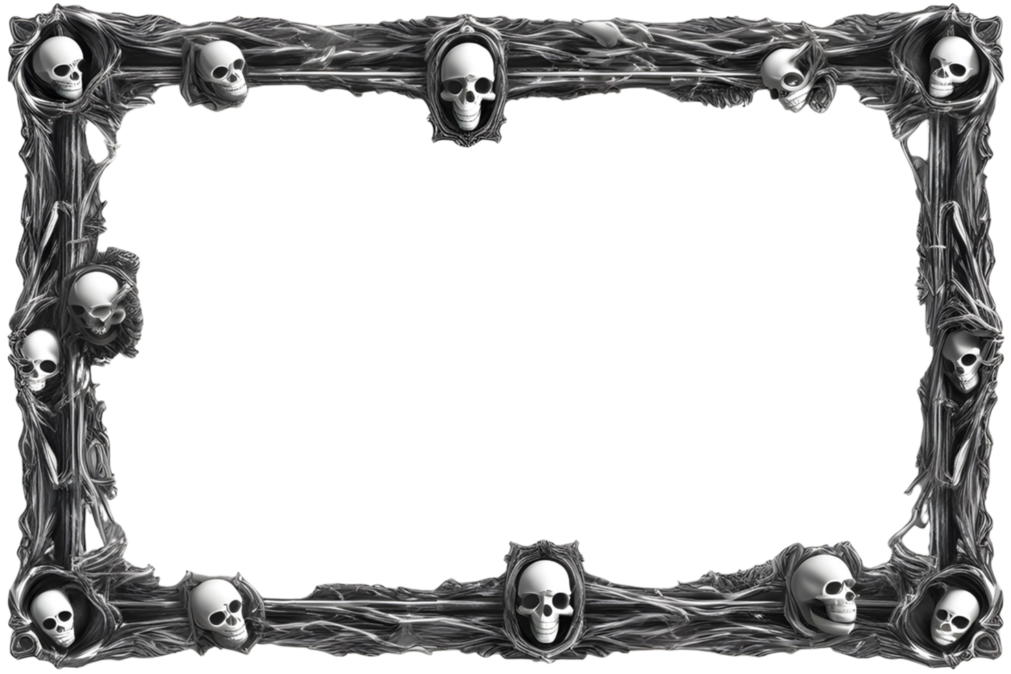 AI generated Skull 3D border frame PNG transparent background