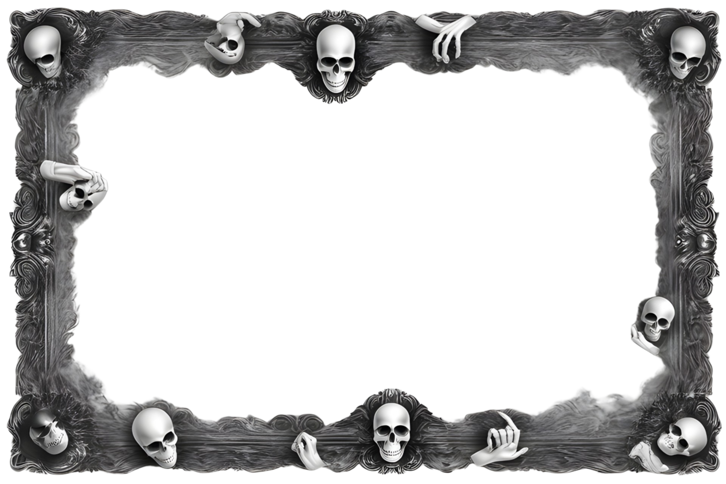 AI generated Skull 3D border frame PNG transparent background