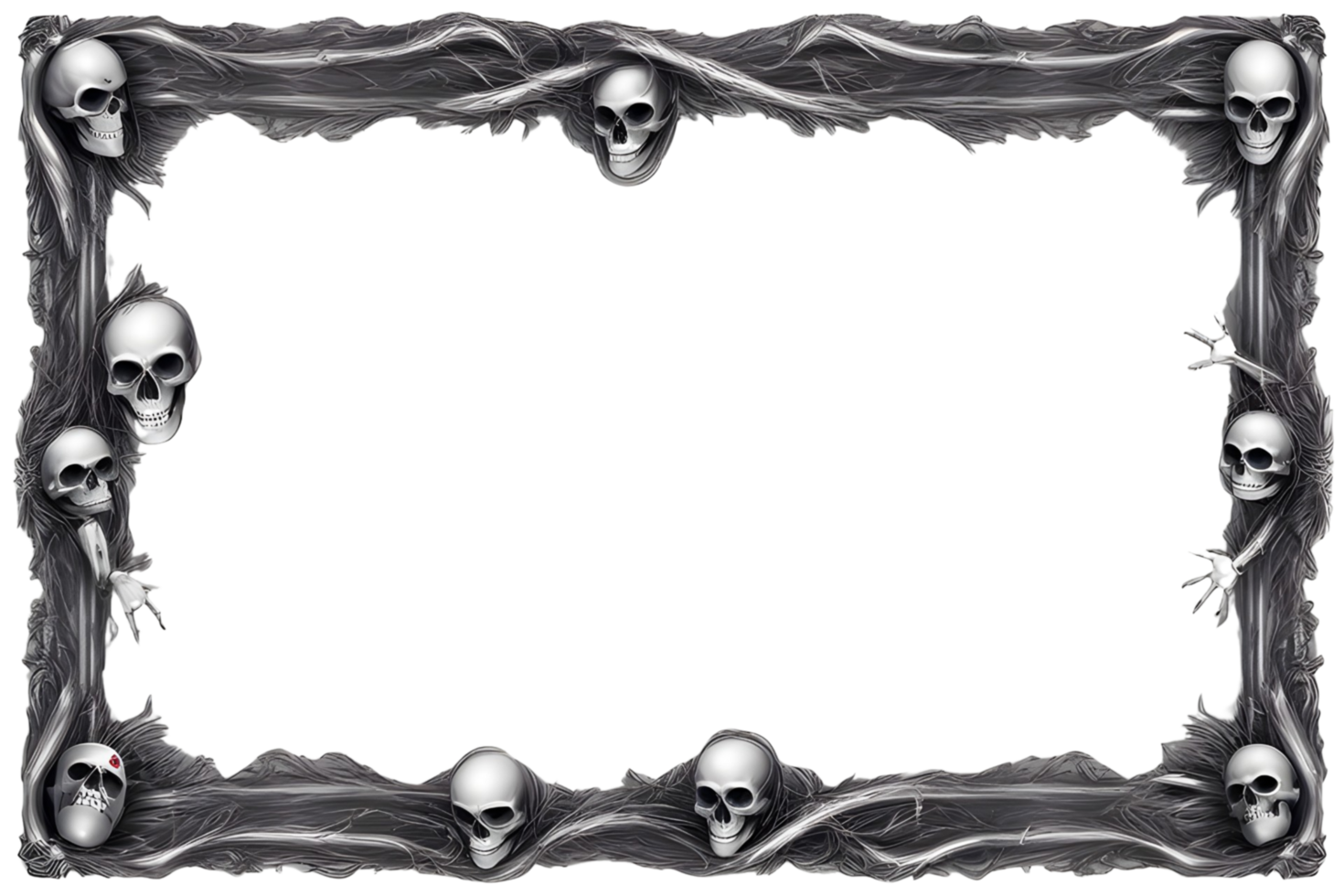 AI generated Skull 3D border frame PNG transparent background