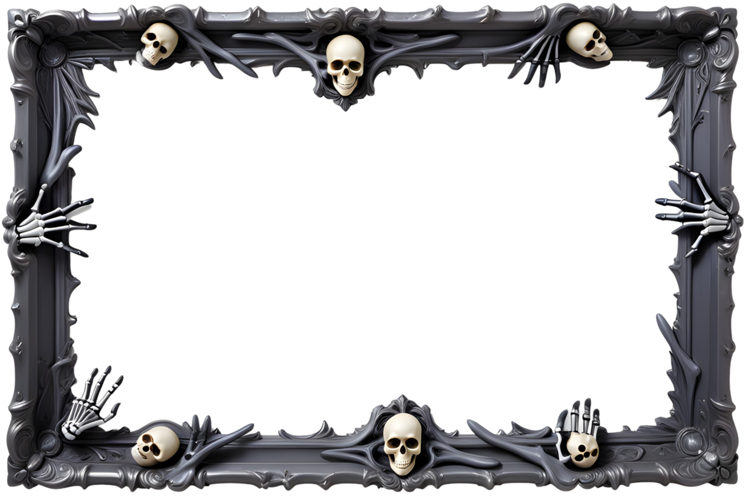 AI generated Skull 3D border frame PNG transparent background