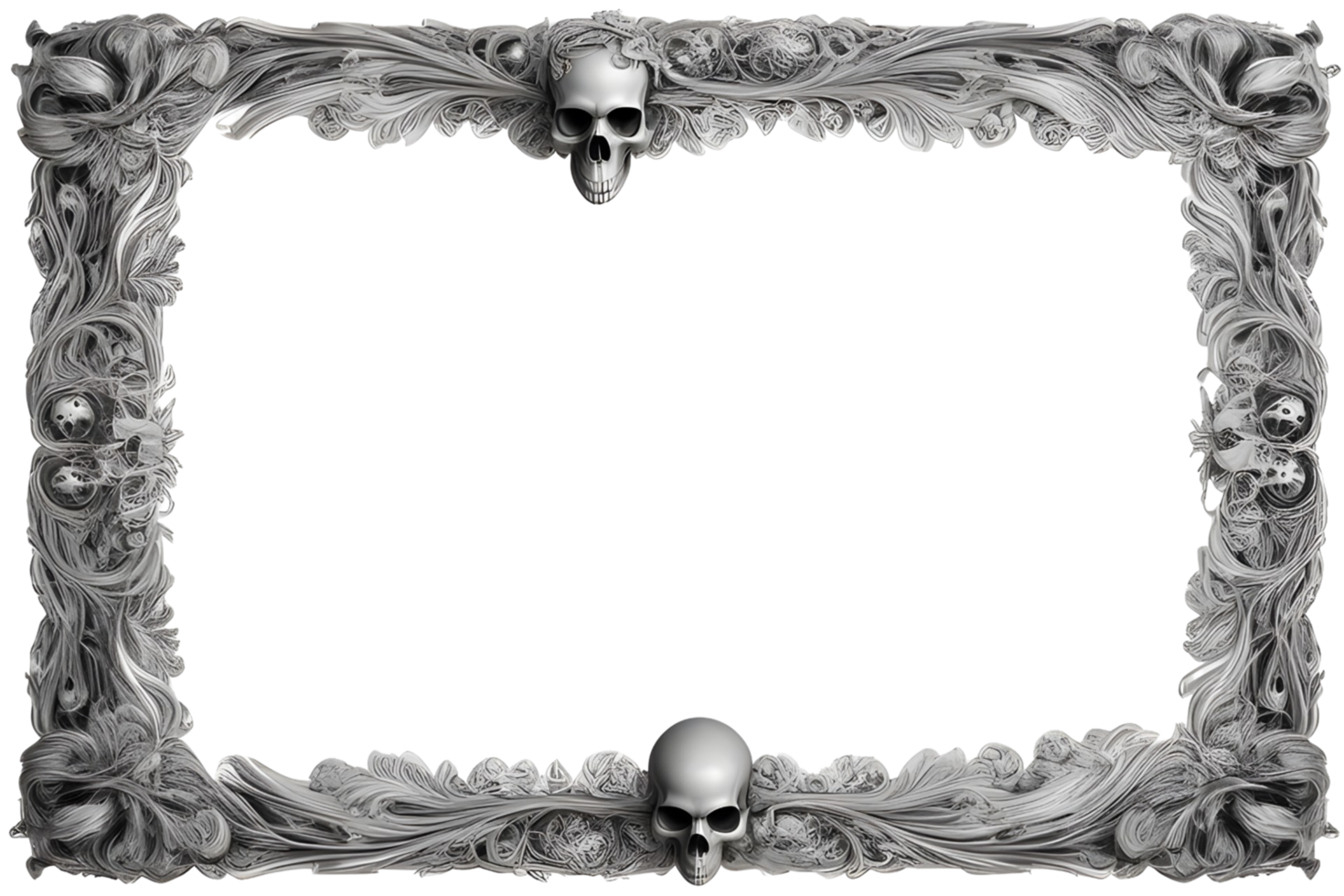 AI generated Skull 3D border frame PNG transparent background