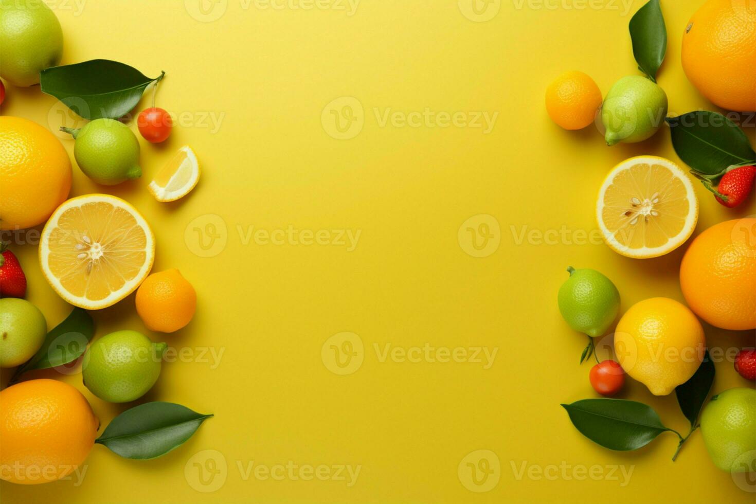 Lemon framed minimalism, grassy matte backdrop, and vivid visual allure AI Generated photo