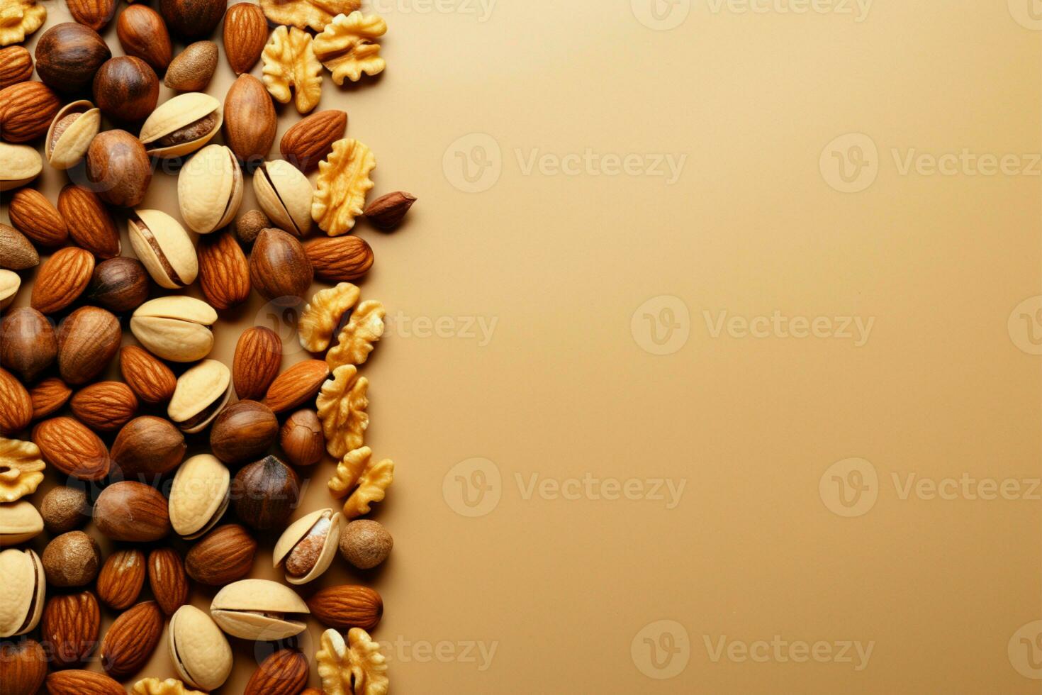 Light brown backdrop with nuts offers ample space for text AI Generated photo