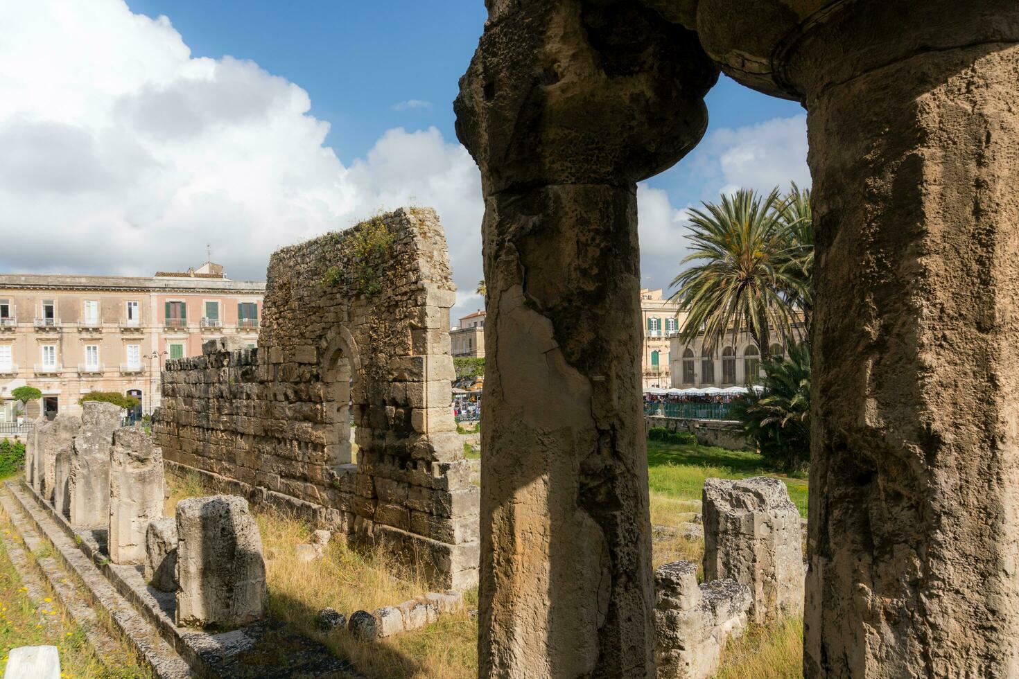 Syracuse, Italy-May 9, 2022-View of the beautiful temple of Apollo,  the oldest in Sicily during a sunny day photo