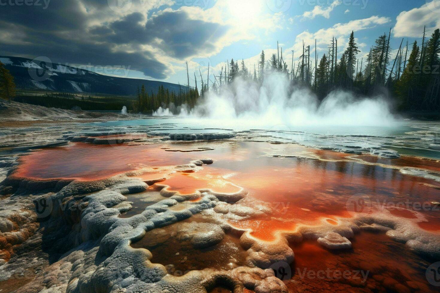 ai generado el surrealista paisajes de Yellowstone nacional foto