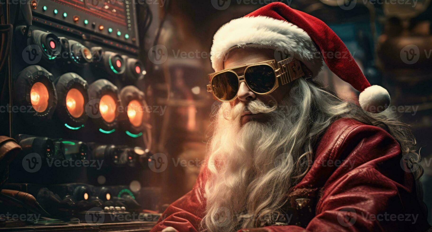 AI generated A hipster's portrait of Santa Claus in his own home photo