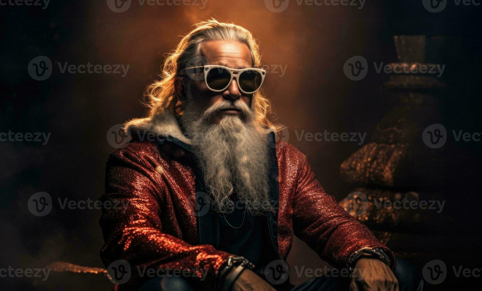 ai generado un hipster retrato de Papa Noel claus en su propio hogar foto