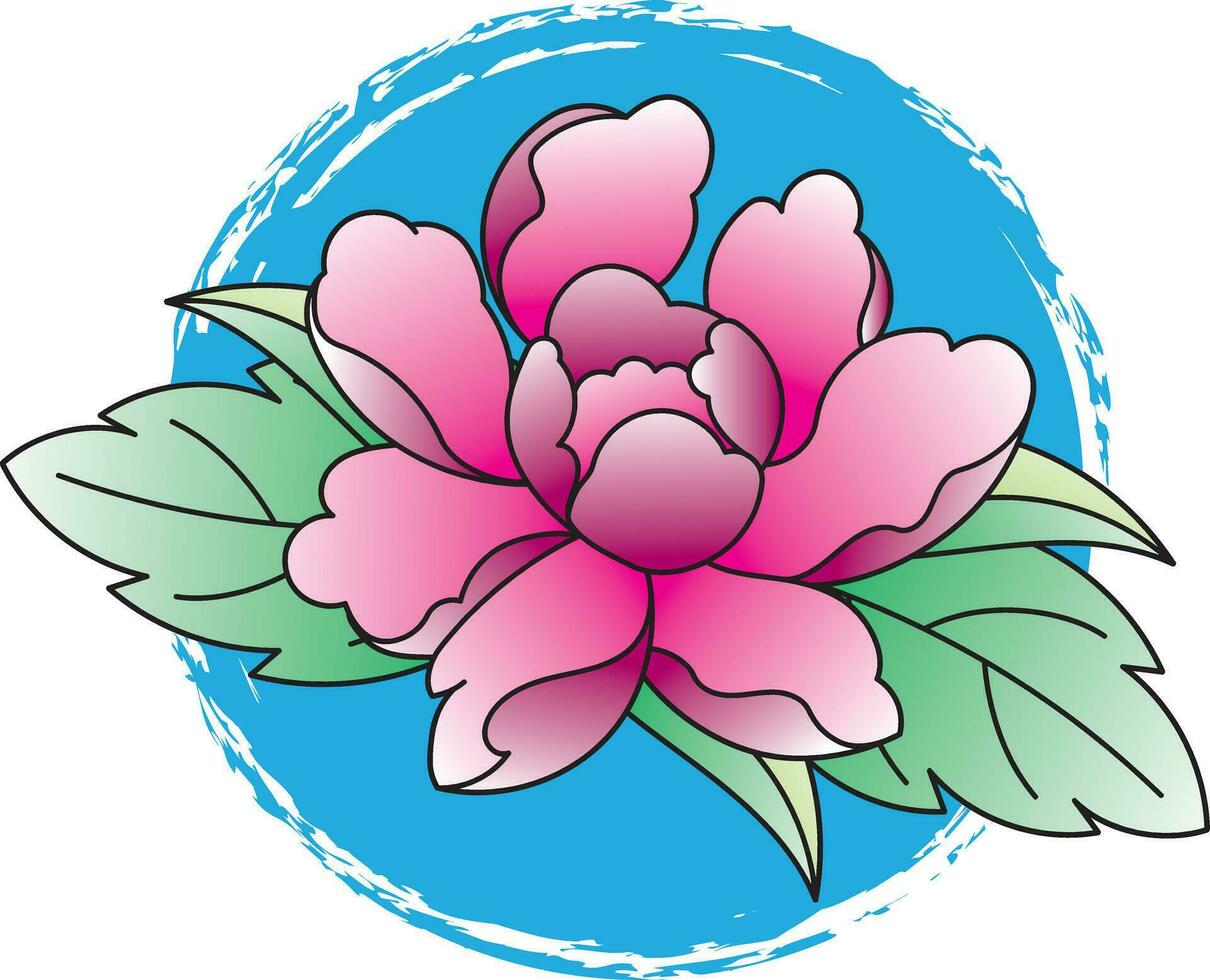 Illustration of abstract pink flower on blue circle background. vector