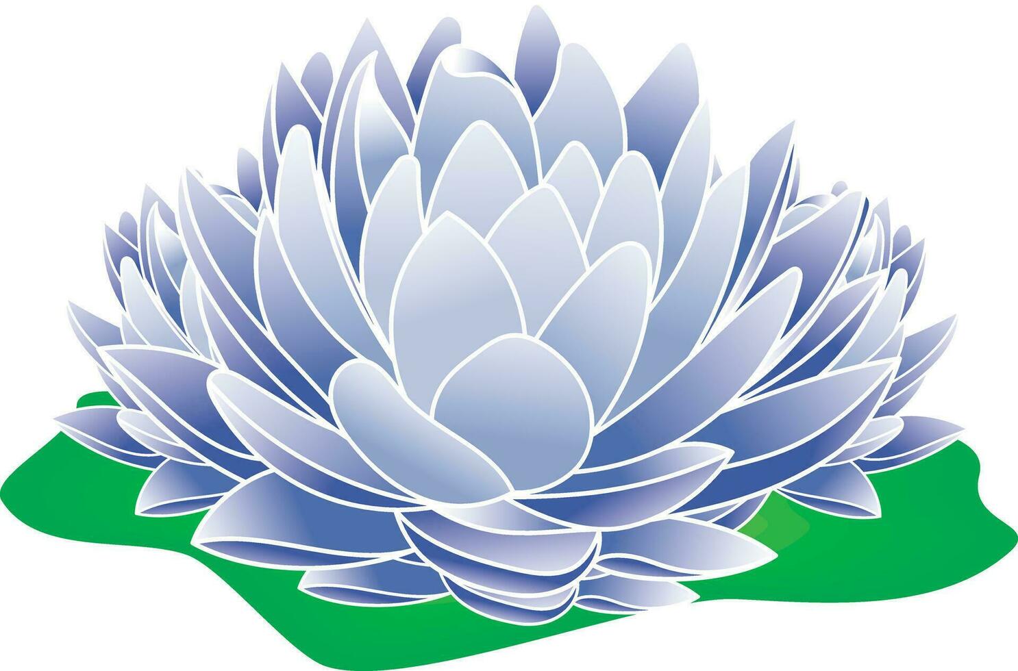 Illustration big blue lotus flower on green abstract background. vector