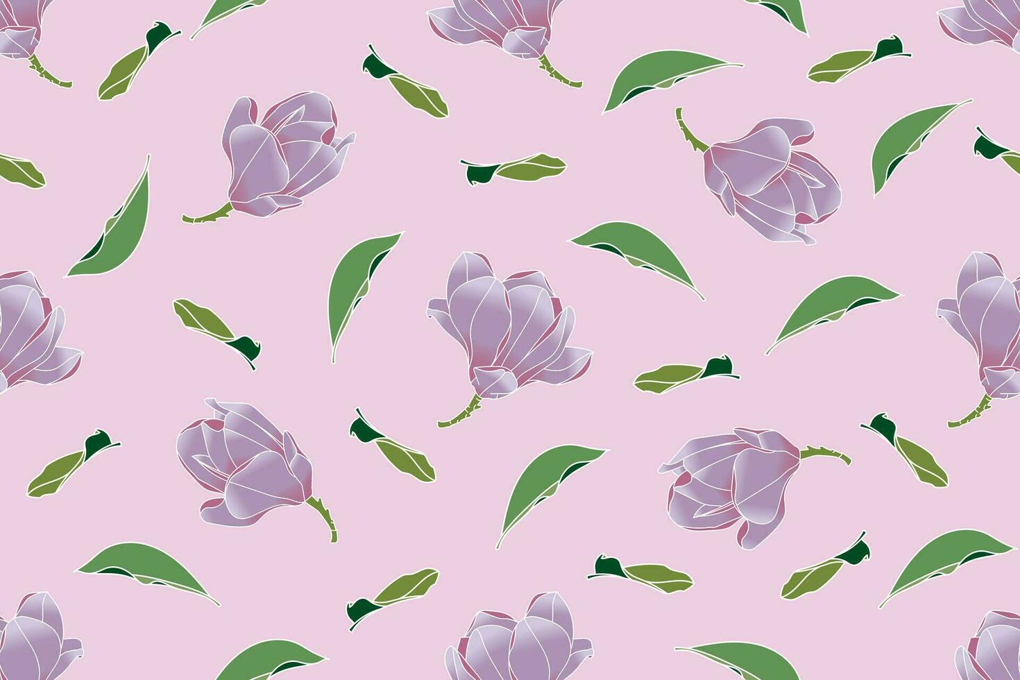 Illustration of Verbanica Saucer Magnolia flower with leaves on pink background. vector