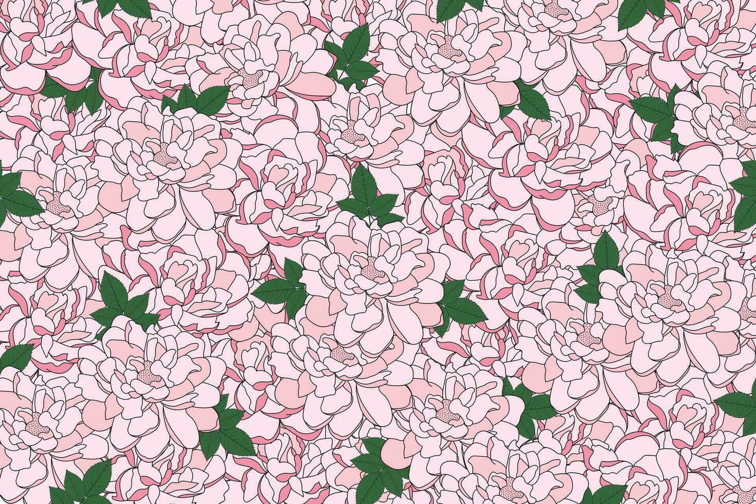 ilustración ramo de flores de rosado Rosa flor con hojas antecedentes. vector