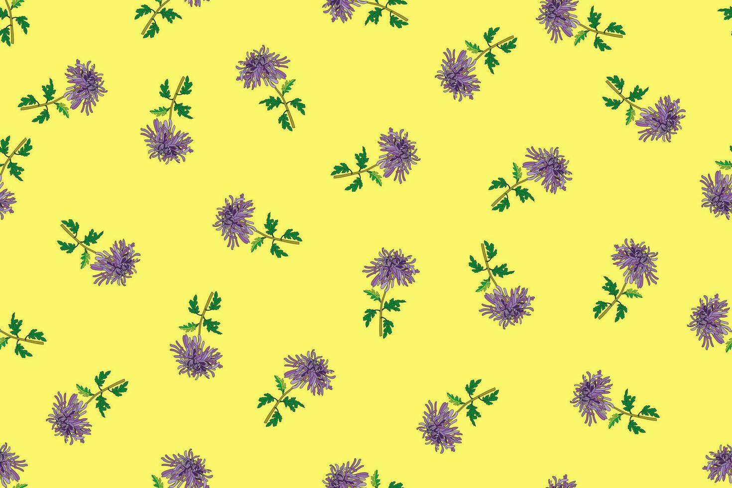 Illustration of Chrysanthemum flower with leaves on soft yellow background vector