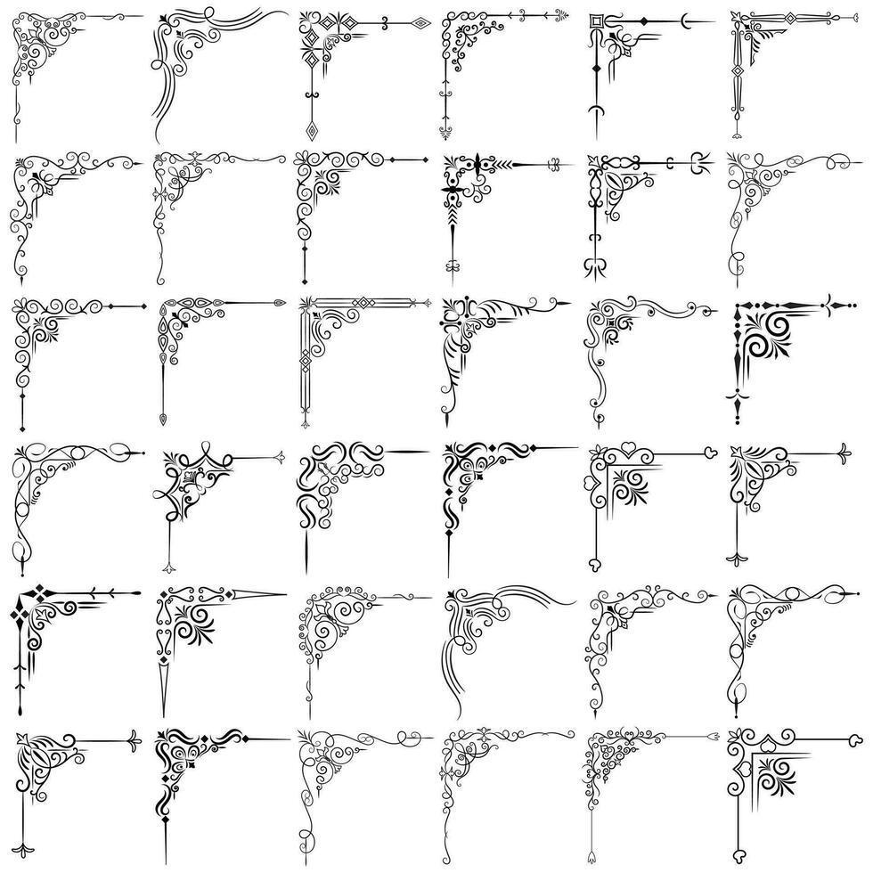 Vector illustration of decorative corner frame set. Hand Draw of Corners Different Shapes Flower Decoration Vector Design Doodle Sketch Style for Wedding and Banner.
