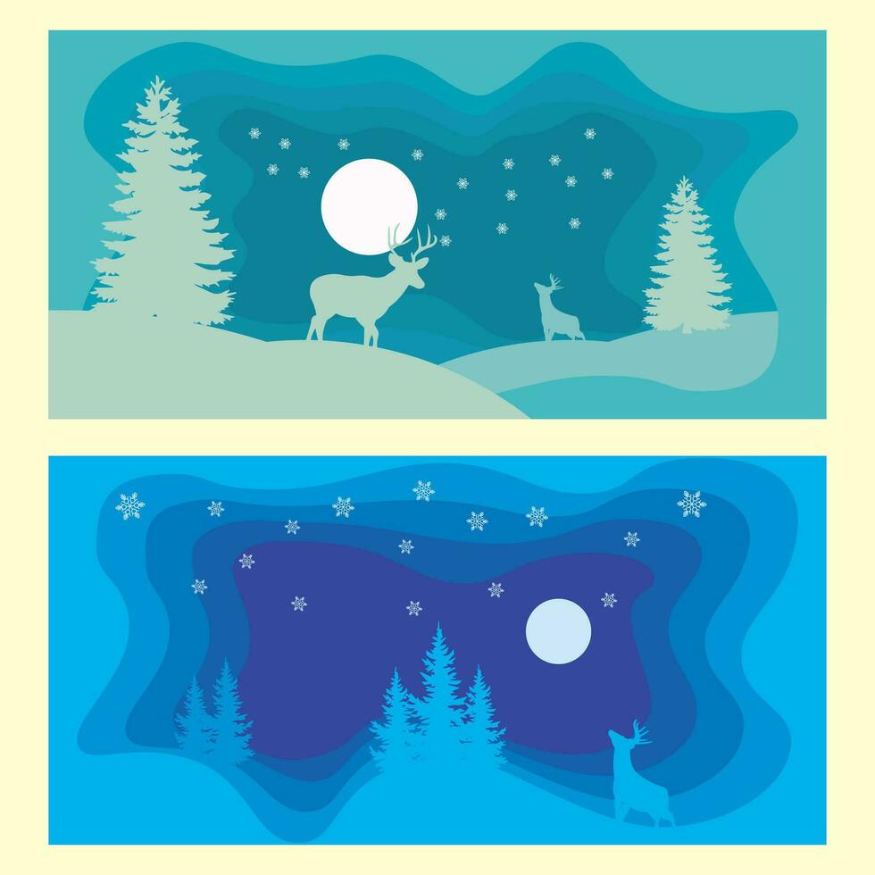 Background design with winter paper cut composition with deer. vector