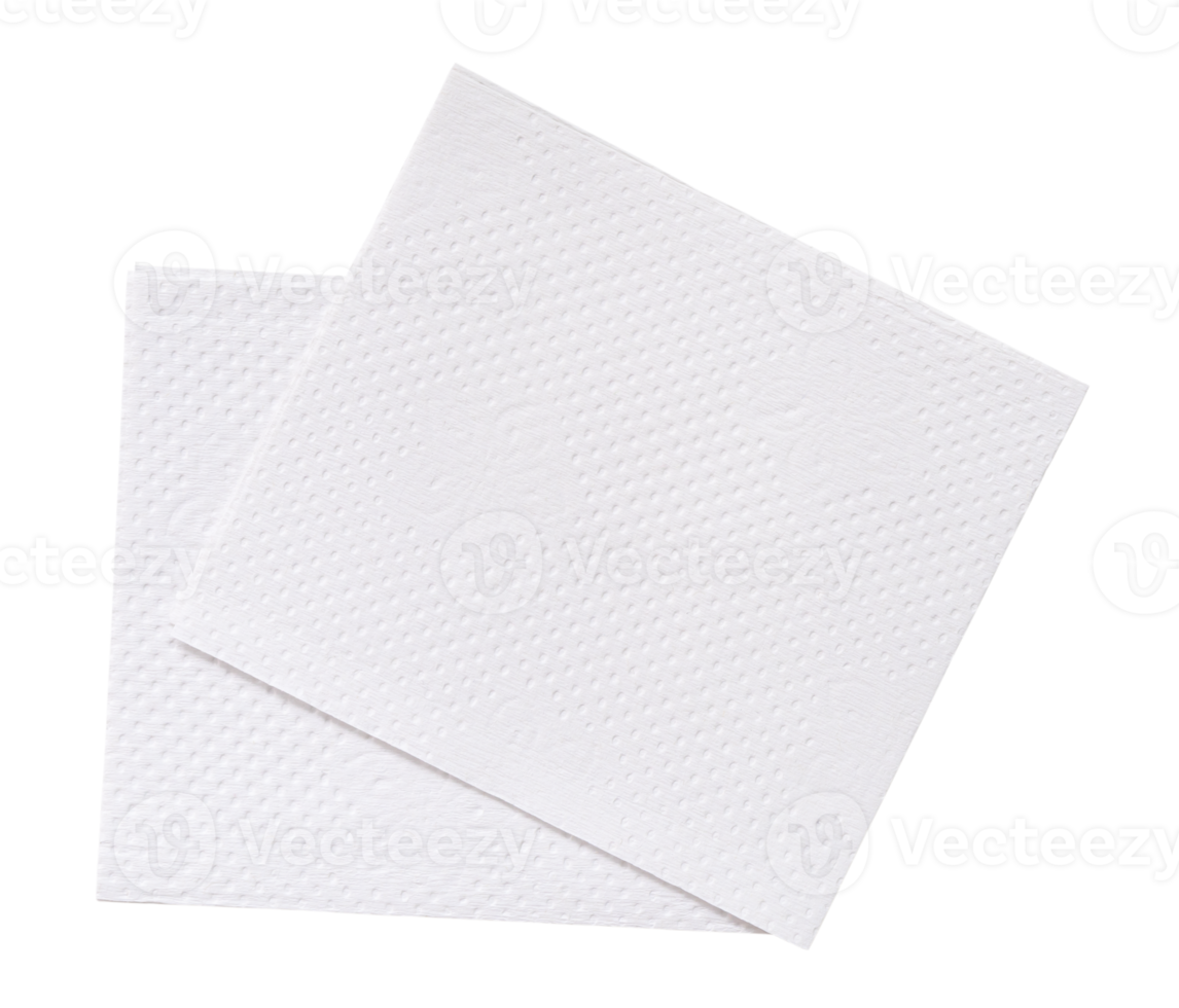 Two folded pieces of white tissue paper or napkin in stack tidily prepared for use in toilet or restroom isolated with clipping path in png file format