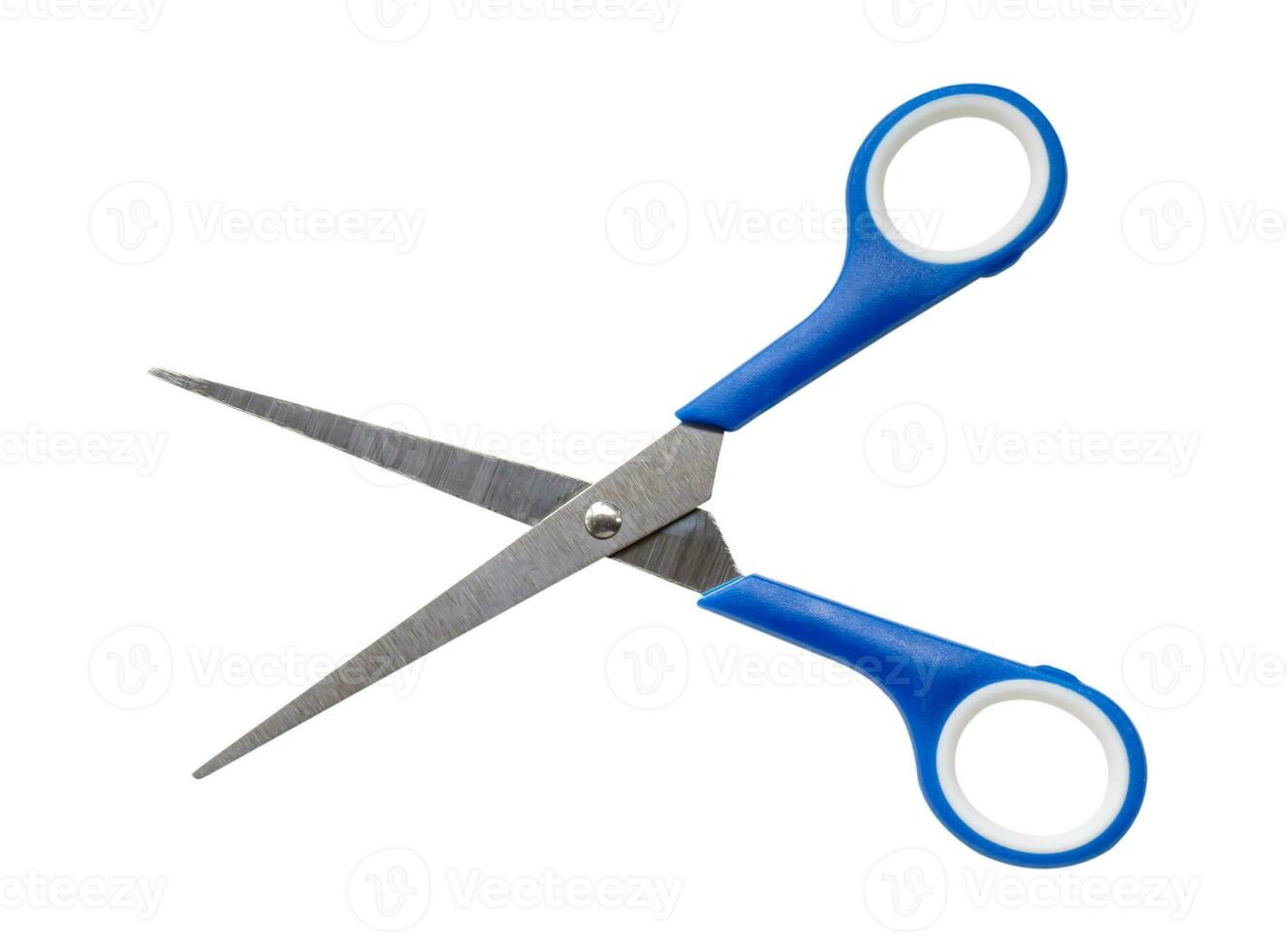 Small multipurpose scissors with blue handle isolated on white background with clipping path photo