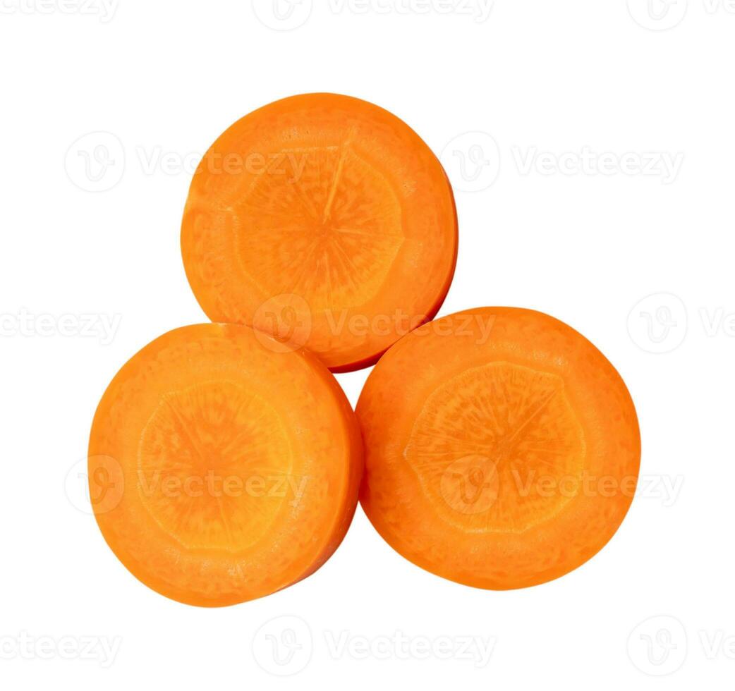 Top view of fresh beautiful orange carrot slices isolated with clipping path photo