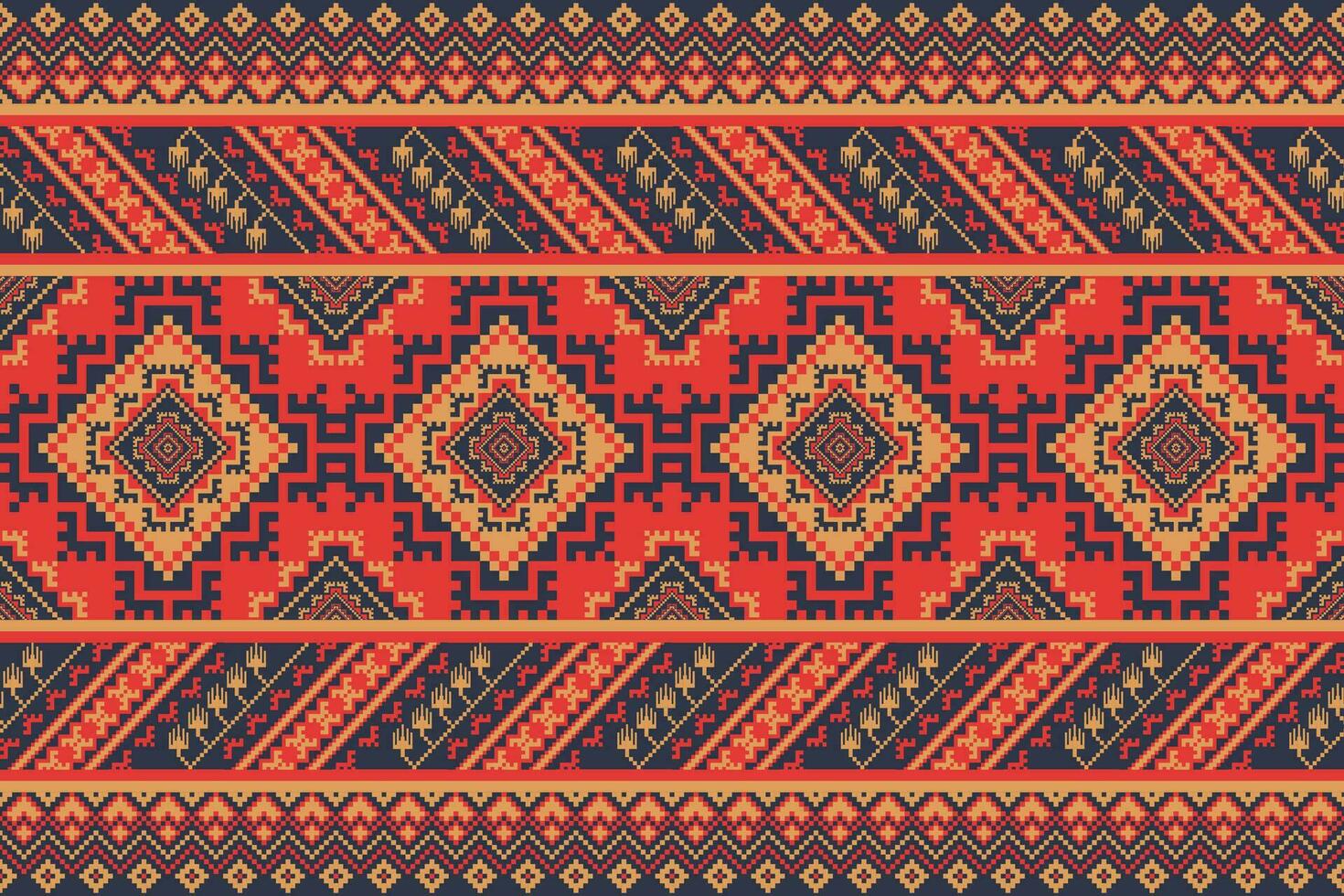 Aztec Kilim geometric border pattern. Aztec geometric shape seamless pattern embroidery pixel art style. Ethnic geometric pattern use for textile border, tablecloth, table runner, carpet, etc. vector