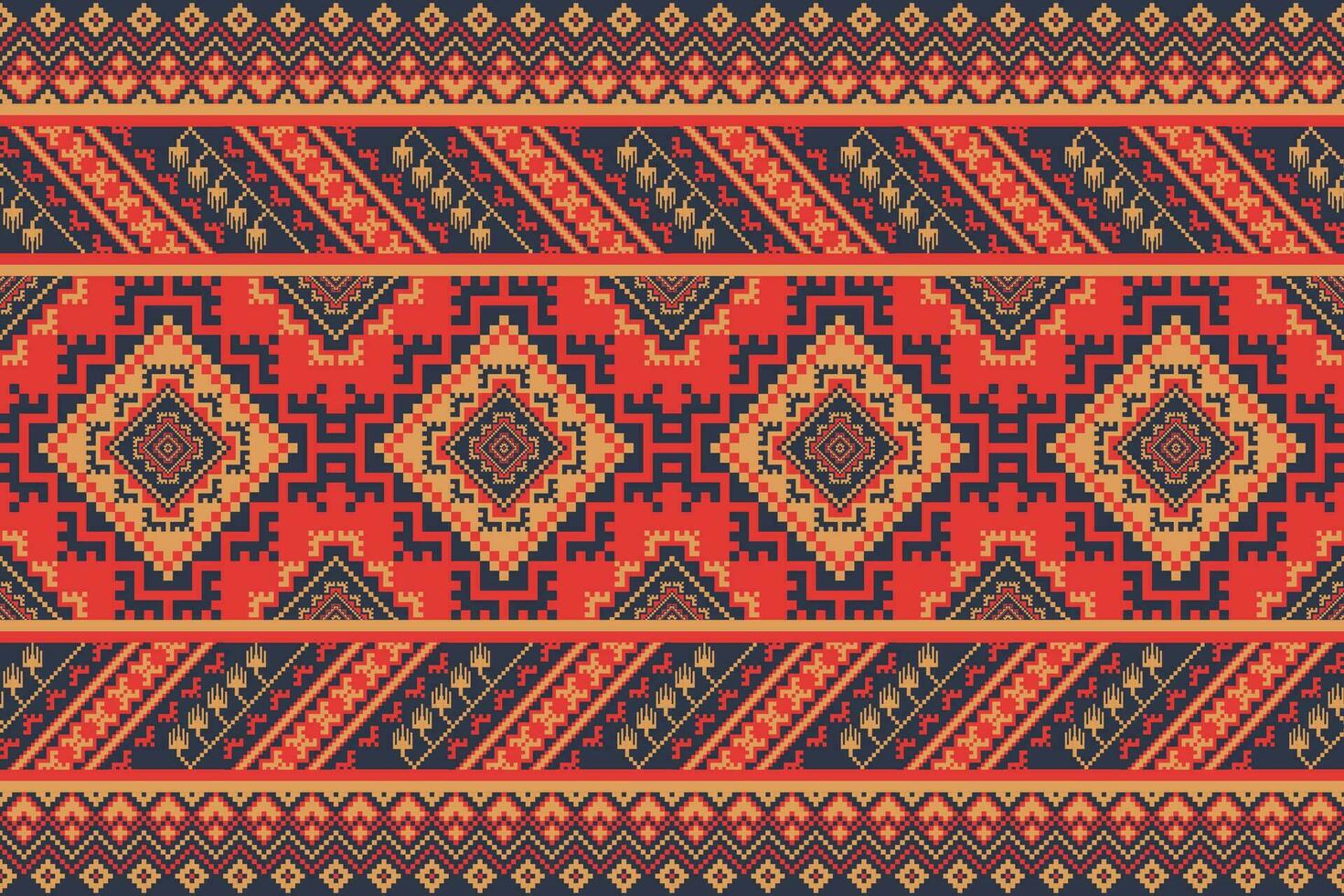 Aztec Kilim geometric border pattern. Aztec geometric shape seamless pattern embroidery pixel art style. Ethnic geometric pattern use for textile border, tablecloth, table runner, carpet, etc. vector