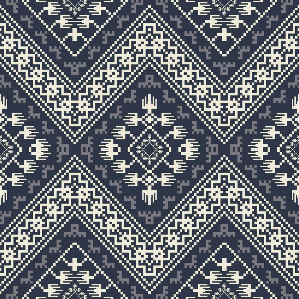étnico geométrico monocromo modelo. azteca geométrico forma sin costura modelo bordado píxel Arte estilo. azteca geométrico modelo utilizar para textil, hogar decoración elementos, tapicería, envase. vector